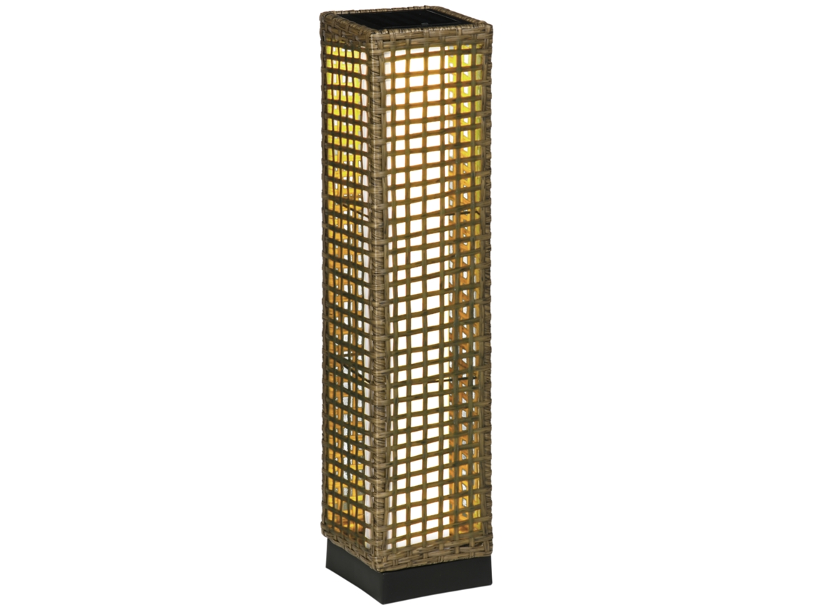 Candeeiro Solar de Vime Vime Pe e Aço Cor Cor de Areia 15,5x15,5x69cm Outsunny