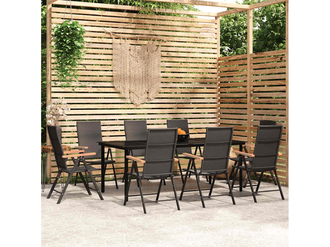 Vidaxl 9 Pcs Conjunto De Jantar Para Jardim Preto