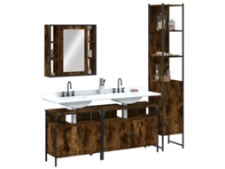 Vidaxl 4pcs Conjunto De Móveis Wc Derivados De Madeira Carvalho Fumado