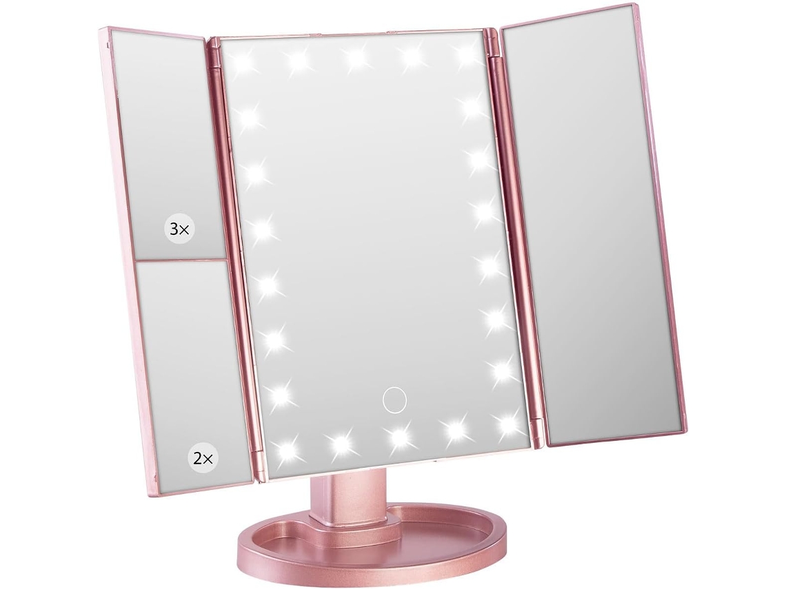 Espelho De Maquiagem Led Espelho De Maquiagem Dobrável Com Iluminação, Ampliação De 3x/2x/1x, Cor O Gokoco