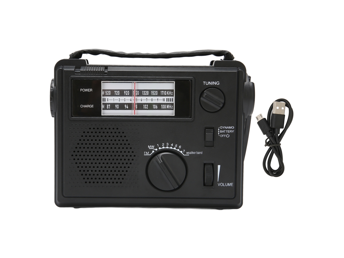 Rádio de Emergência Portátil com Manivela FM AM WB Luz LED para Camping Outdoor S/MARCA