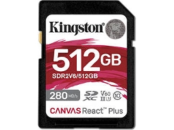 Cartão de Memória KINGSTON SDXC Canvas React Plus V60 SD 512 GB