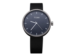 Relógio masculino Tomi Fashion, pulseira de PU, mostrador redondo, quartzo, preto