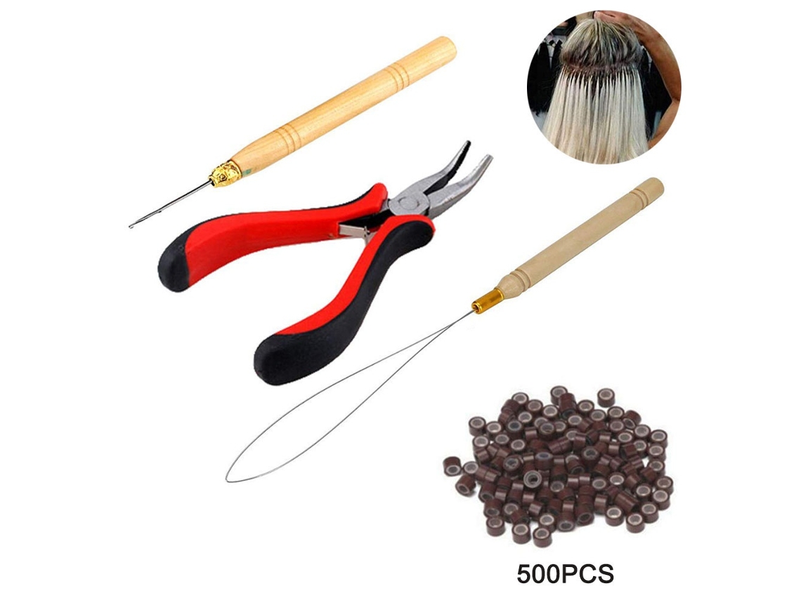 Kit Elysve 4 Em 1 Com 500 Micro Anéis Para Extensões De Cabelo