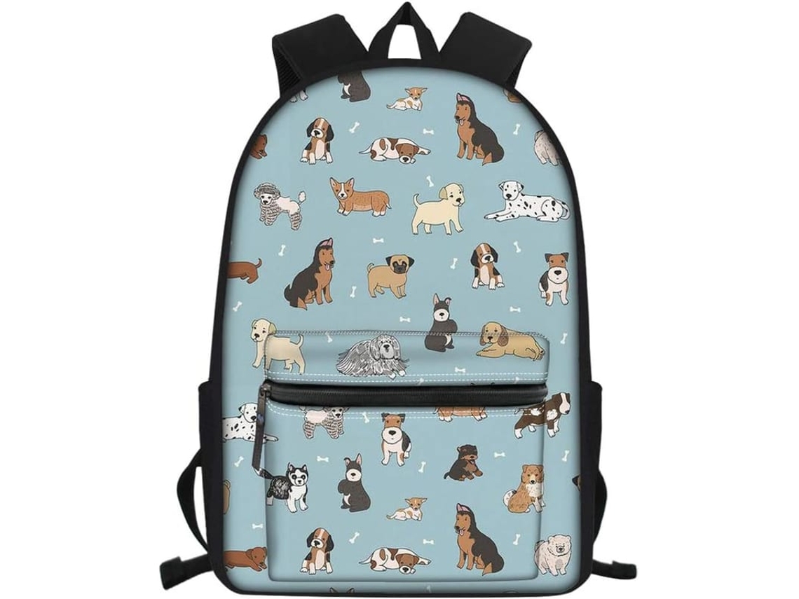 Mochila Escolar Para Crianças Com Estampa De Cachorros Fofos, Com Porta Garrafa, Azul, Unissex