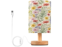Abajur De Cabeceira Floral Colorido Para Quarto, Abajur De Cabeceira Led, Luminária De Leitura Com Portas Usb E Cúpula