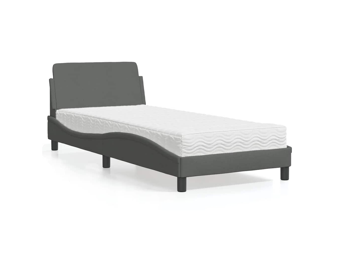 Vidaxl Cama Com Colchão Dover 90x200 Cm Tecido Cinzento-escuro
