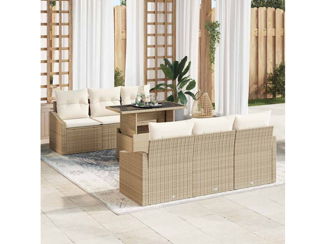 Vidaxl Conjunto De Sofá De Jardim 7 Unid. Bege E Creme Vime Pe