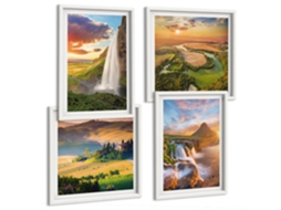 Pinturas Murais Modernas Pôsteres Azuis Elegantes Moldura Branca Fotos Para O Escritório Espelharte (conjunto De 4 Imagens)