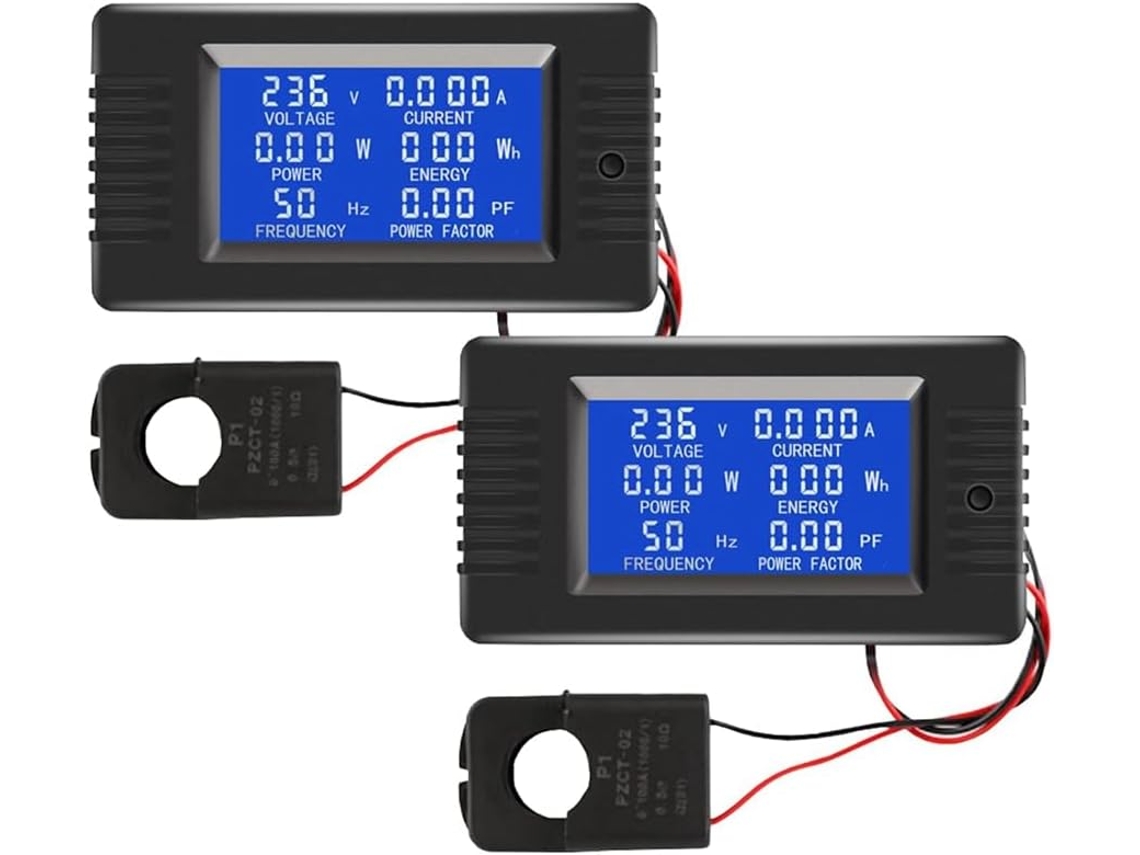 Conjunto De 2 Medidores De Tensão E Corrente Ca Com Display Lcd Digital