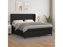 Cama Com Molas/colchão 160x200 Cm Couro Artificial Preto