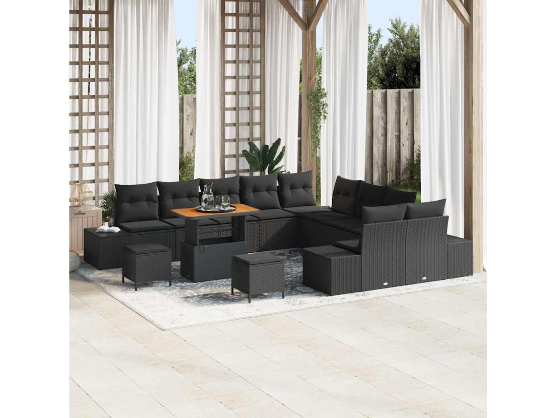 Vidaxl Conjunto De Sofá De Jardim 13 Unid. 12-número De Lugares Preto
