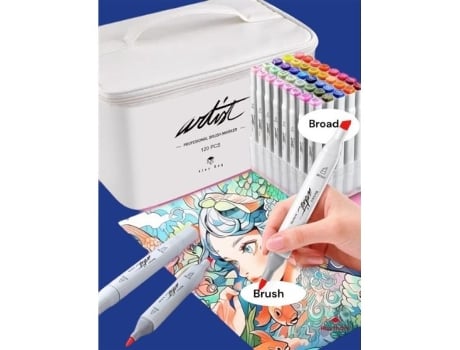 Estojo 120 marcadores Professional Brush dupla ponta cores sortidas