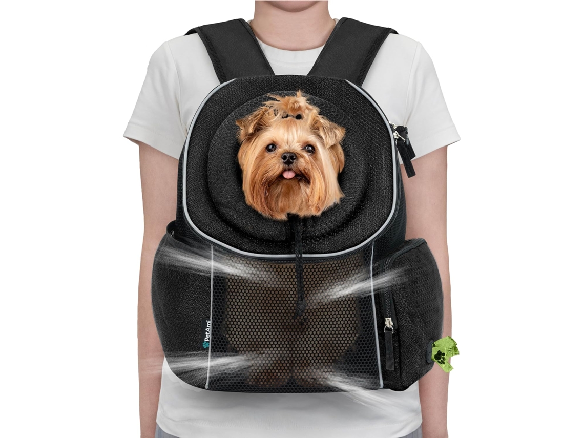Mochila AQUAFORGE para Cães e Gatos, Ajustável, Ventilada, Preta