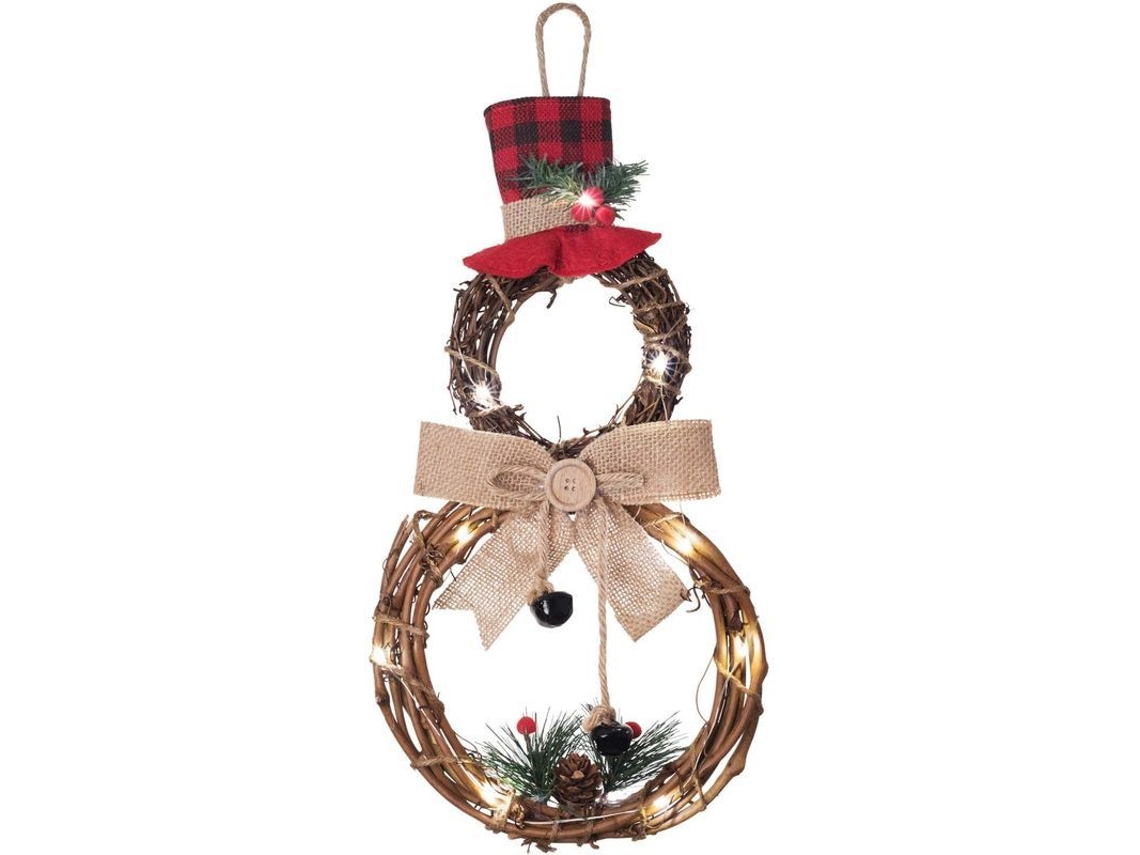 Guirlanda de Natal Iluminada 40x20cm com Boneco de Neve, Chapéu e Laço | S/MARCA