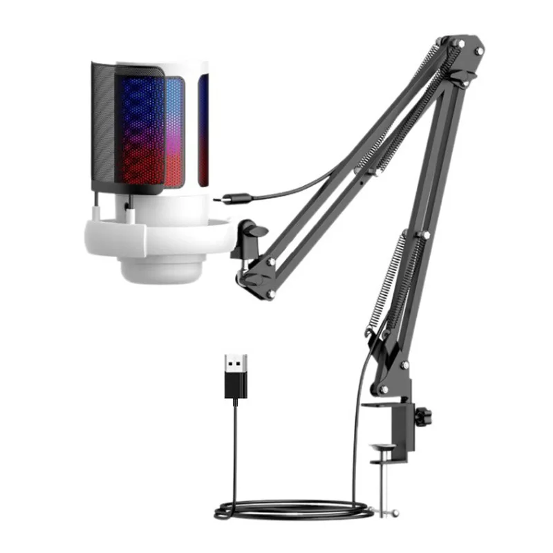 Microfone com Botões de Toque Rgb, Microfone Condensador Cantilever Usb MDUG (usb branco)