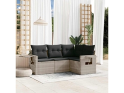 Vidaxl 4 Pcs Conj. Sofás Jardim C/ Almofadões Vime Pe Cinzento claro
