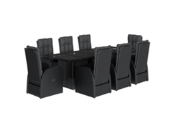 Maison Exclusive - 9 Pcs Conjunto De Jantar P/ Jardim C/ Almofadões Vime Pe Preto