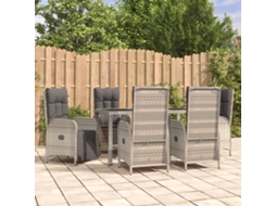 Vidaxl 7 Pcs Conjunto De Jantar P/ Jardim C/ Almofadões Vime Pe Cinza