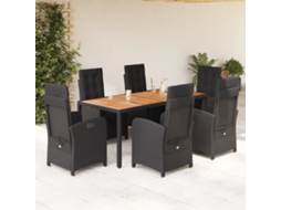 Vidaxl 7 Pcs Conjunto De Jantar P/ Jardim C/ Almofadões Vime Pe Preto