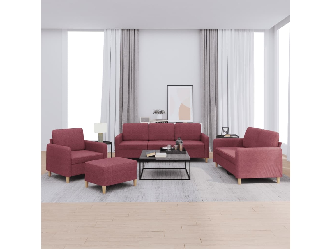 Vidaxl 4 Pcs Conjunto De Sofás Com Almofadões Tecido Vermelho Tinto