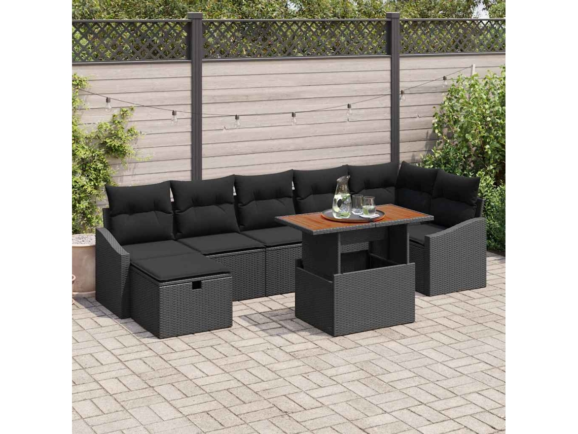 Vidaxl Conjunto De Sofá De Jardim 8 Unid. Preto Vime Pe
