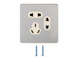 Tomada De Sete Furos De Embutir Laxiscreed Em Aço Inox Escovado, 250v, Tipo 86, Conformidade Normativa