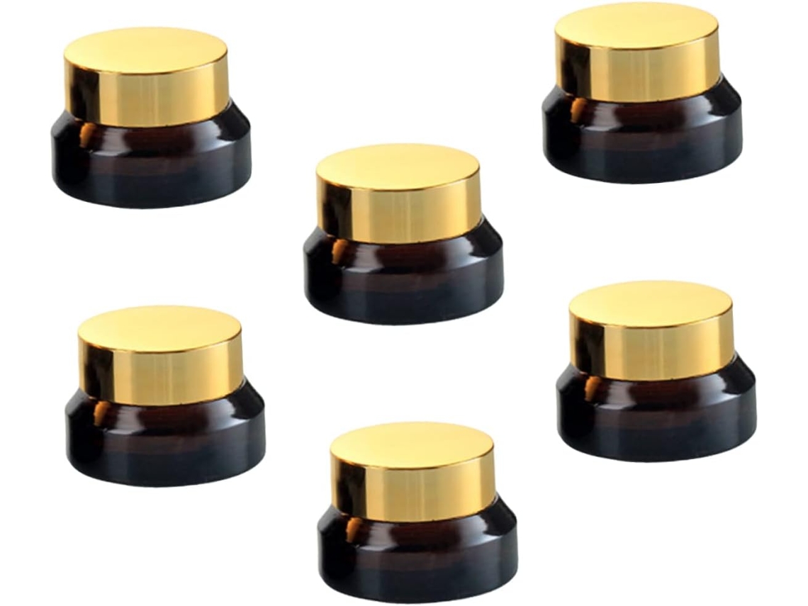 Conjunto De 6 Pequenos Potes De Vidro Para Cosméticos, Cremes E Loções Em Viagem - Transparentes E À Prova De Vazamentos.