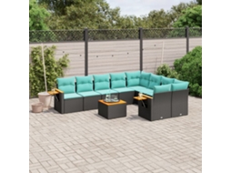 Vidaxl 10 Pcs Conjunto De Sofás P/ Jardim C/ Almofadões Vime Pe Preto