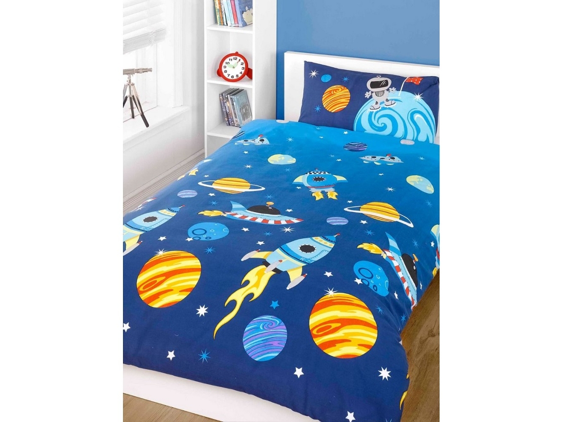 Conjunto De Cama Rocket Tamanho Solteiro, Azul.