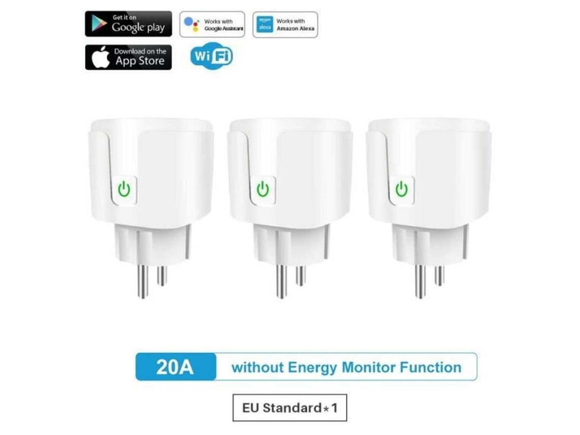 Tomada elétrica, tomada inteligente Wifi, UE, 20A, 4400W, com monitor de energia, tomada elétrica - 3PCS 01C60 S/MARCA