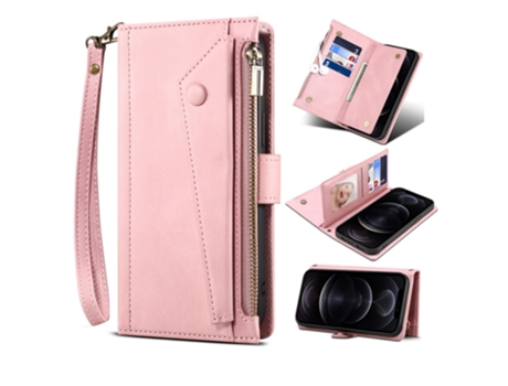 Capa Bloqueio Rfid Para Iphone 15 Pro Eseble Pele Sintética Rosa