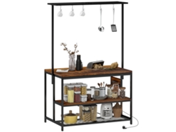 Estante De Cozinha Com Tomada De Corrente Estilo Industrial Com Prateleiras Ganchos Móvel Auxiliar 116x70x182 Cm Marrom Rústico