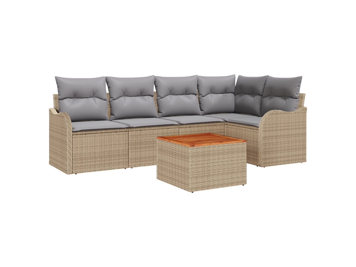 Conjunto 6 Sofá De Jardim Vidaxl Bege Vime Pe (232,5 X 122,5 X 69 Cm)