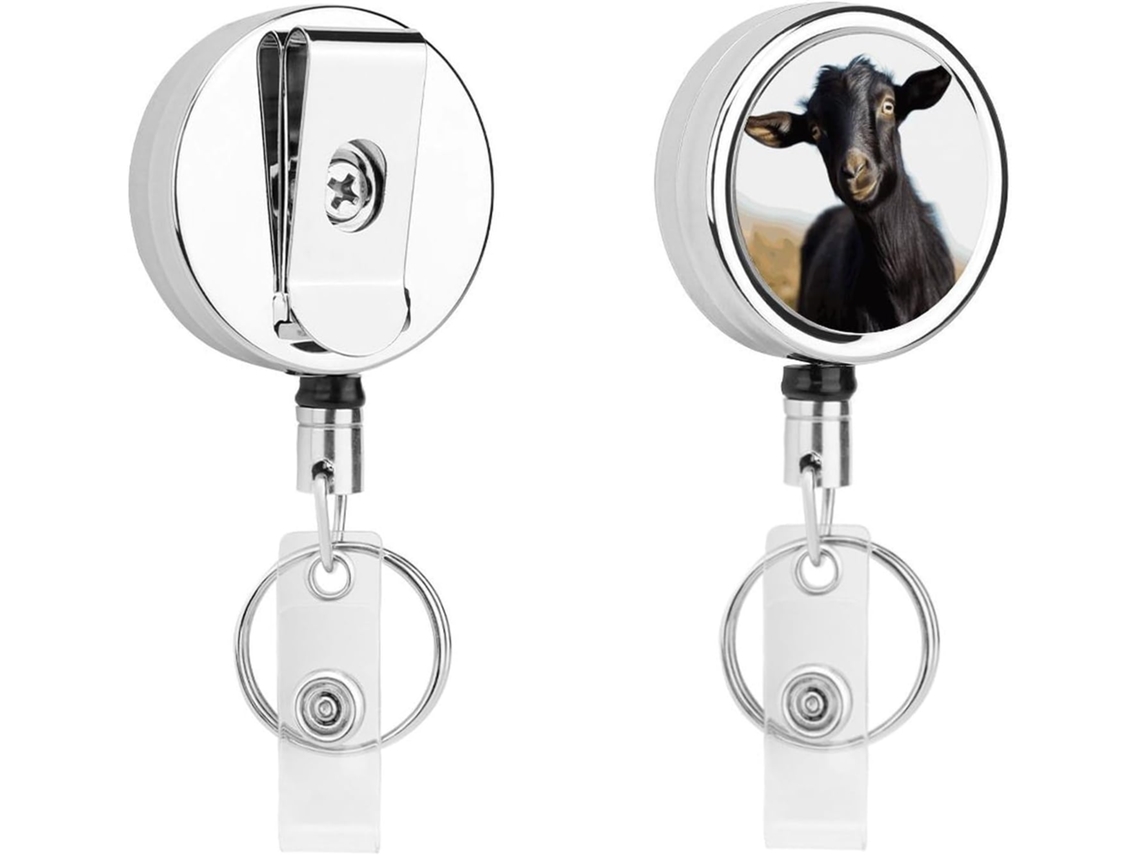Porta Crachá Fofo De Cabra Preta, Cordão Retrátil De Metal Portátil Em Nylon, Cordão De Aço Inoxidável, Chaveiro Para