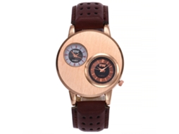 Relógio de Pulso Masculino de Quartzo com Pulseira de Couro Pu Estilo Casual Simples Cor Café Escuro