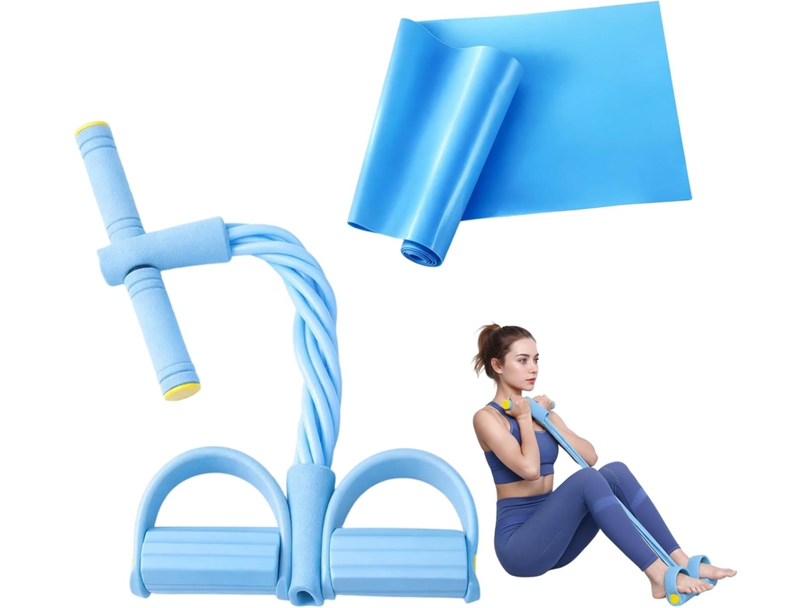 Conjunto De 6 Faixas Elásticas Resistência Com Pedal Azul E Alças, Multifuncional Para Exercícios Barra Fixa