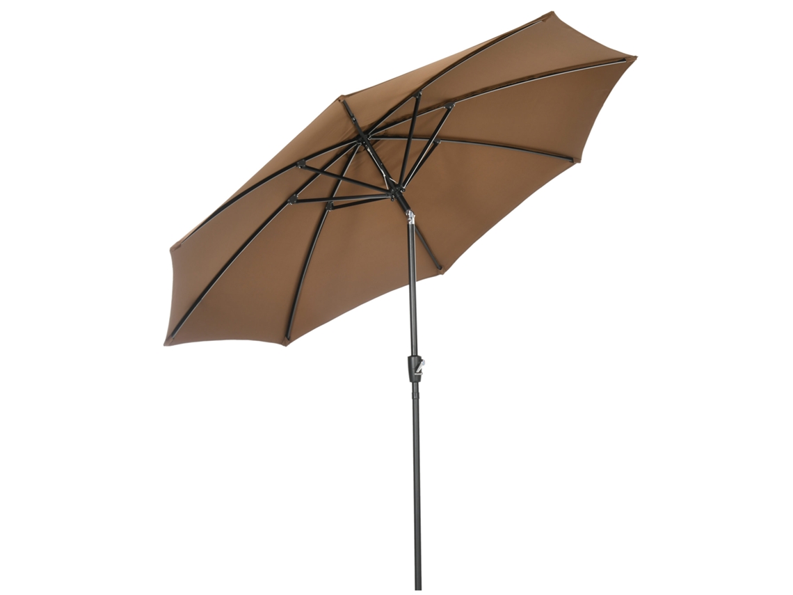 Chapéu De Sol A Manivela Com Teto Inclinável E 8 Hastes De Metal Para Pátio Varanda Exterior Ø300x240 Cm Marrom