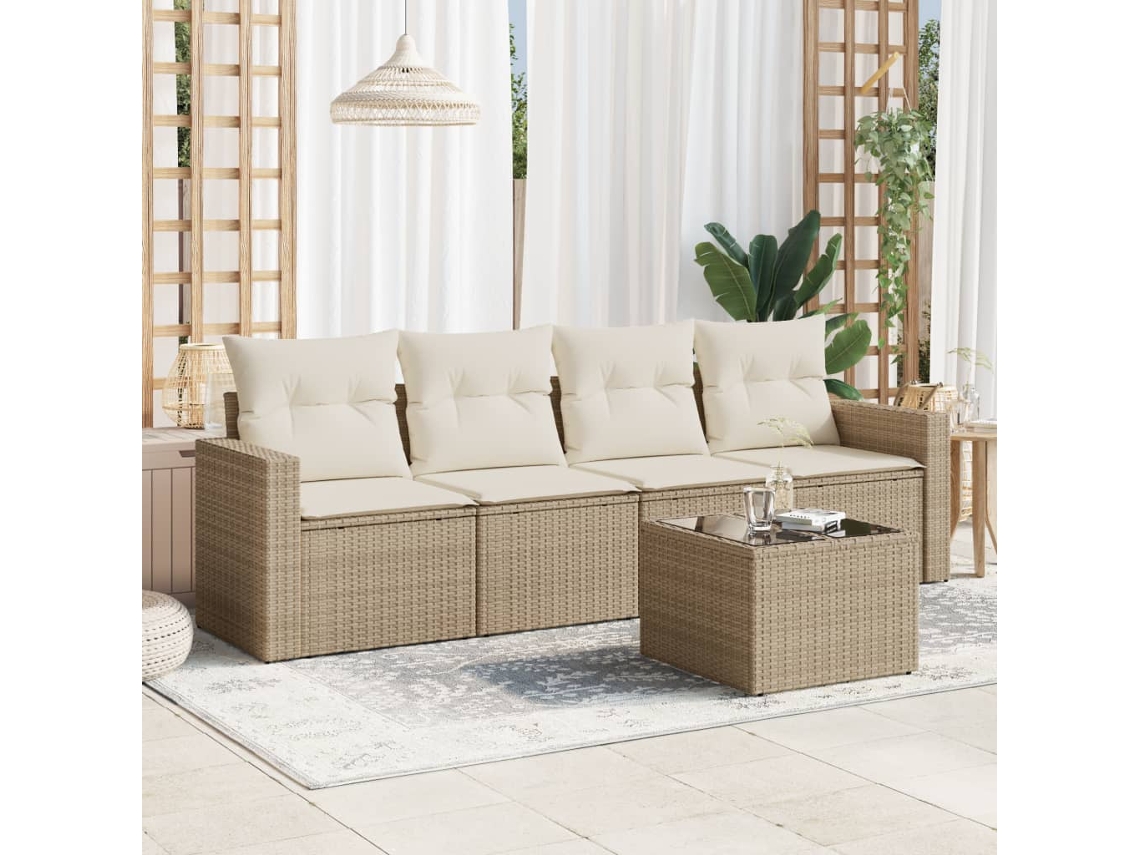 Conjunto de sofá de jardim de 5 peças com almofadas de veludo bege Lovely Home