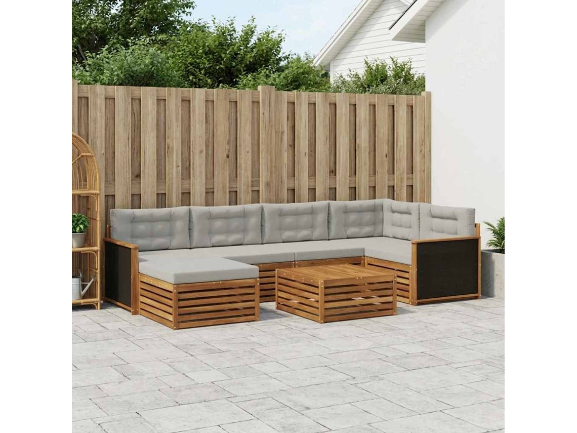 Vidaxl Conjunto De Sofás Para Exterior 7 Pcs Natural E Cinzento-claro