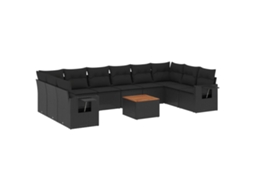 Maison Exclusive - 11 Pcs Conjunto Sofás De Jardim C/ Almofadões Vime Pe Preto
