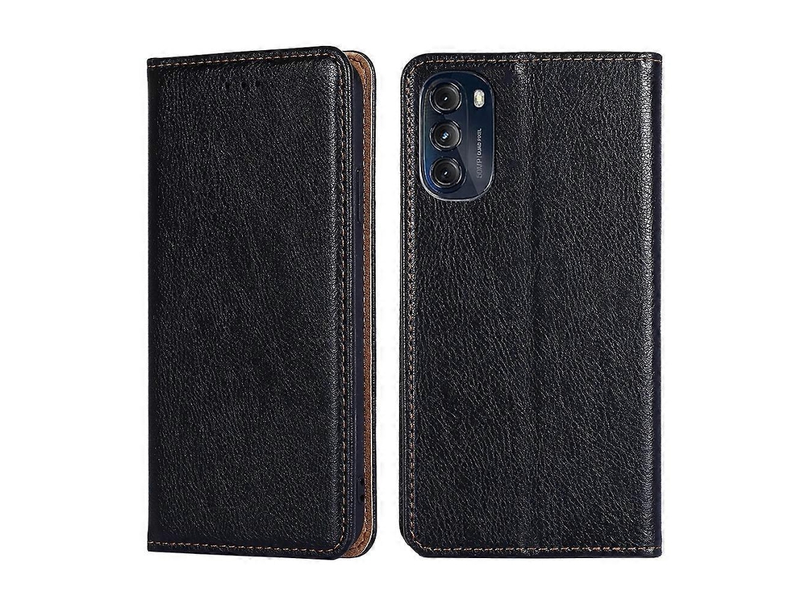 Capa De Couro Magnético Para Motorola Moto G 2022 Com Acabamento Em Óleo Brilhante E Cor Sólida.