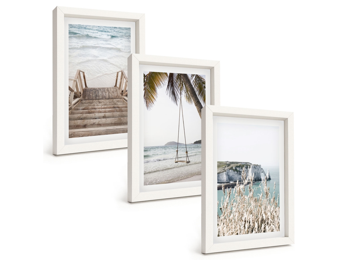 Composição De Quadros Escadas De Madeira Na Praia, Balanço Espelharte (3 Peças 20x30 Cm)