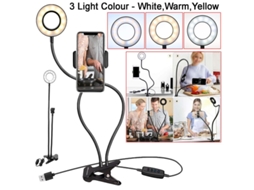 Suporte Selfie Flash Ring Led Câmera Braço Longo Preto
