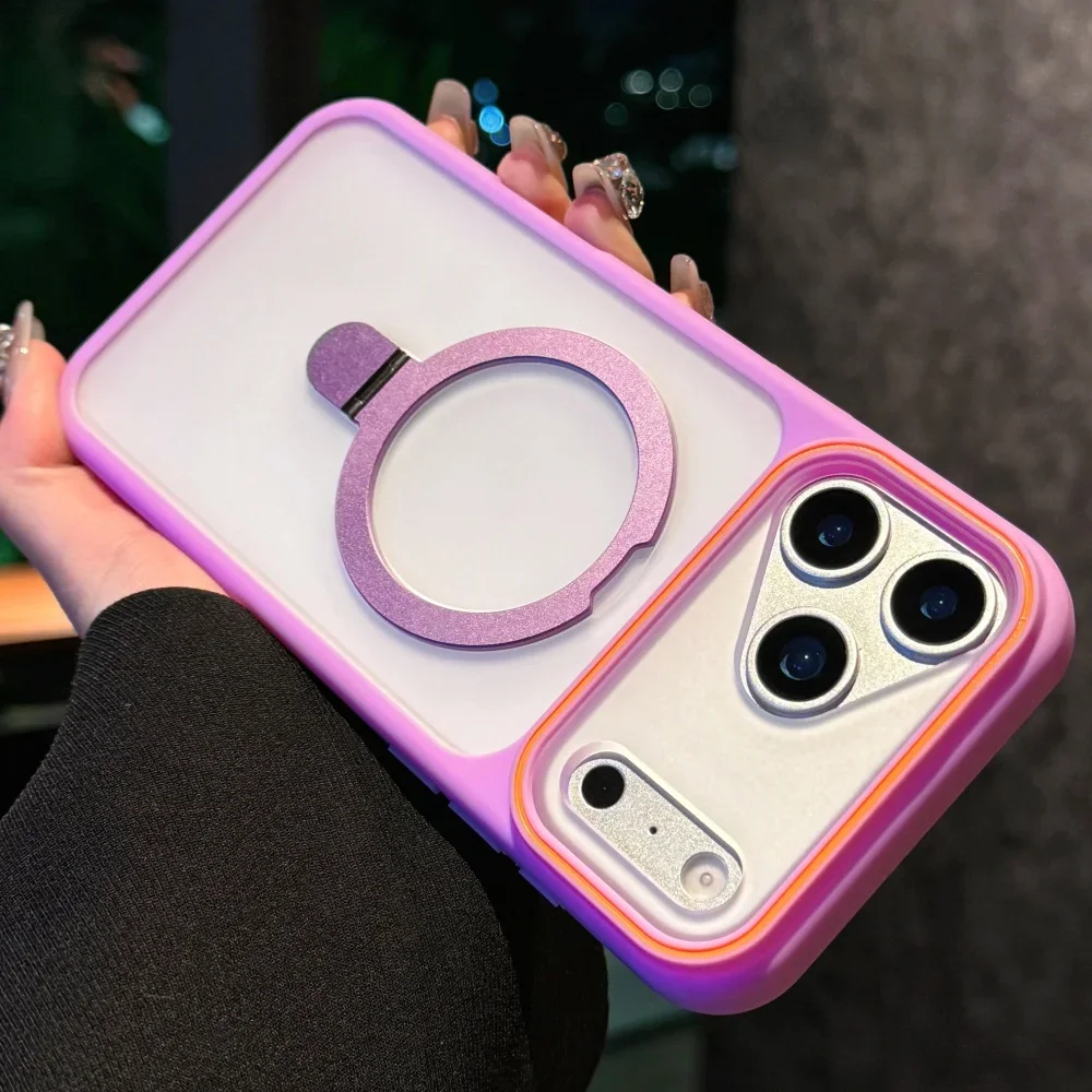 Capa Fosca Magsafe Para Iphone 17 Pro Max (rosa) Com Suporte De Anel Magnético.