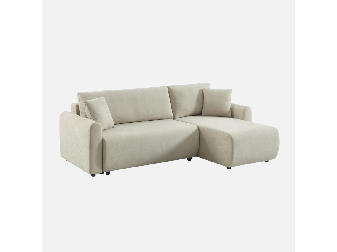 Sofá-cama De Canto Reversível Com Arrumação, 3 Lugares, Bege