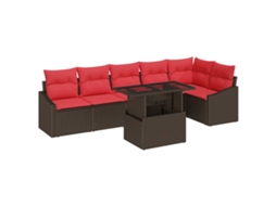 Maison Exclusive - Conjunto De Sofá De Jardim 7 Unid. Marrom E Vermelho Vime Pe