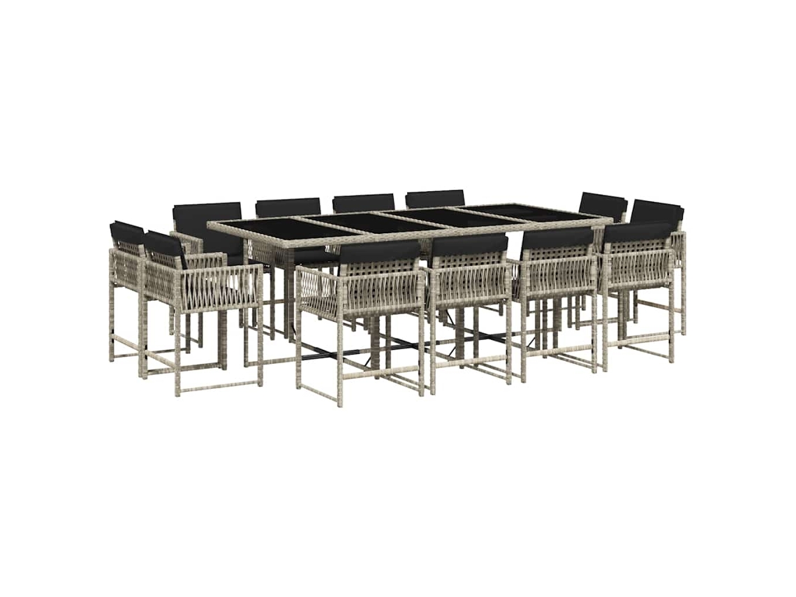 Conjunto de Jantar 13 Pcs para Jardim com Almofadões Vime Pe Cinzento Claro MAISON EXCLUSIVE (13 pcs)
