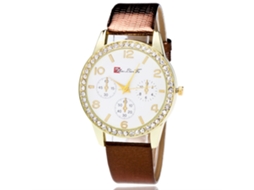 Relógio de Pulso de Casal Fashion com Pulseira de Pu Mostrador Redondo Quartzo Café