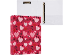 Pasta de 3 Argolas para Folhas Tamanho Carta , Linda com Formato Coração Rosa, Organizador Pra (27,9 X 21,6 Cm)
